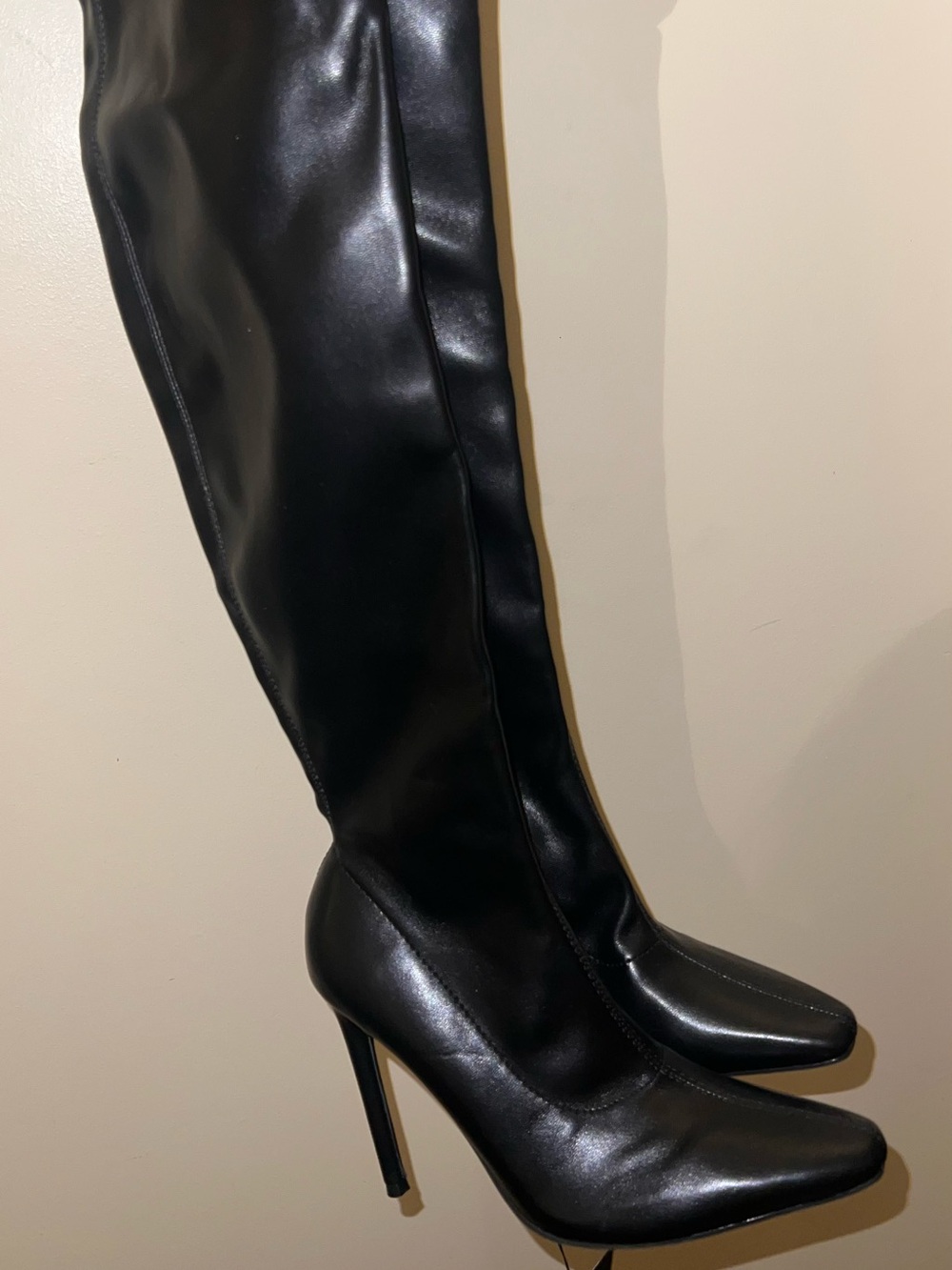 Forever 21 Black Over-the-Knee Leather Stiletto Boots